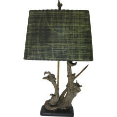 Mid Century  Driftwood Lamp with Parchment Shade