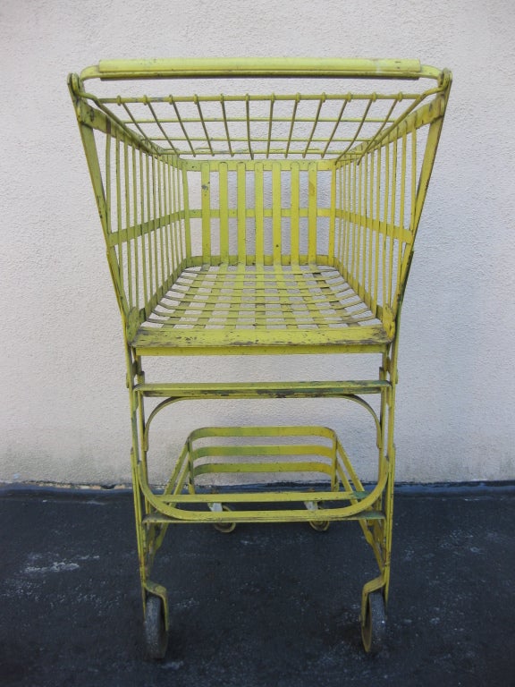American Early 20th Century Industrial Steel Grocery Shopping Rolling Cart For Sale