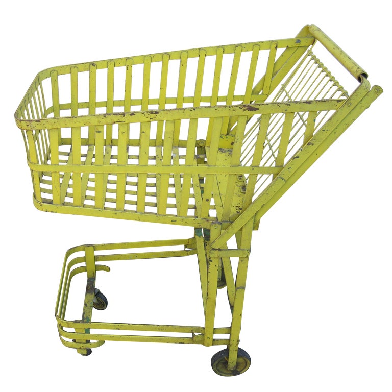 Early 20th Century Industrial Steel Grocery Shopping Rolling Cart