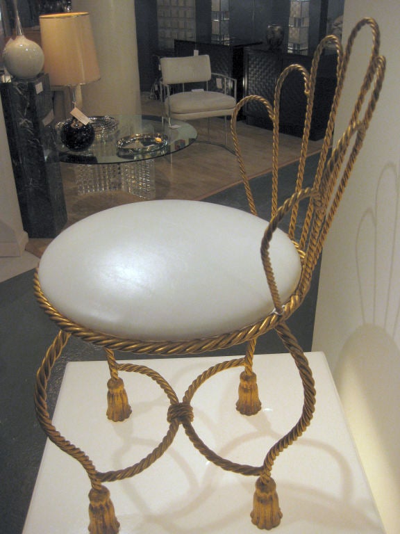 Mid Century Italian Regency Gilded Metal  Rope and Tassel Chair 2