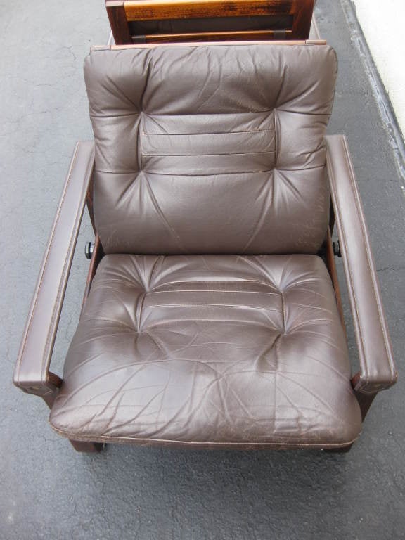 20th Century Pair of Mid Century Chocolate Leather  Recliner Club Chairs
