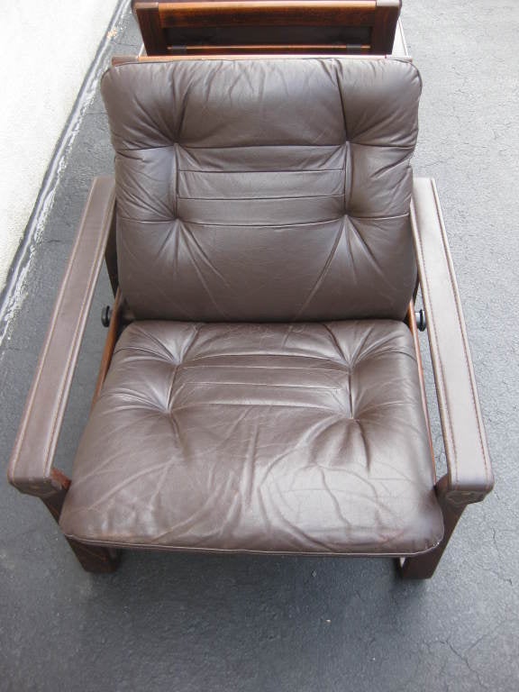 Pair of Mid Century Chocolate Leather  Recliner Club Chairs 1