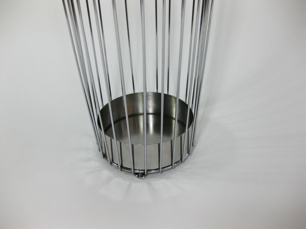 Mid Century Chrome Umbrella Stand with Black Faux Bamboo In Excellent Condition In New York, NY