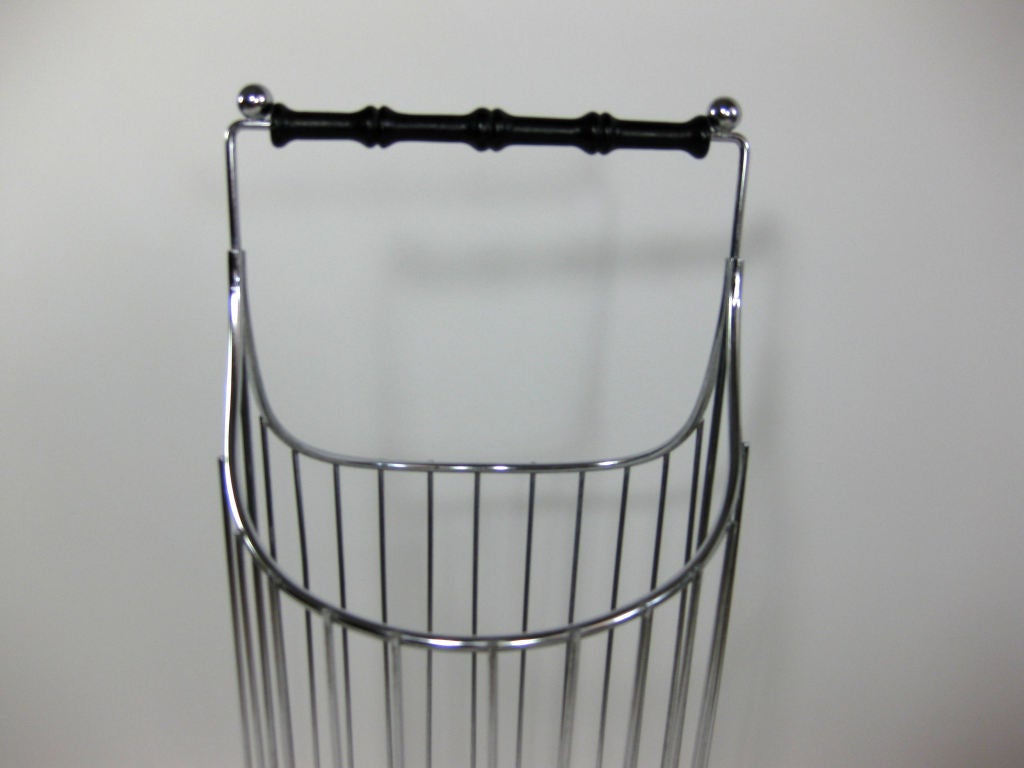 Mid-20th Century Mid Century Chrome Umbrella Stand with Black Faux Bamboo