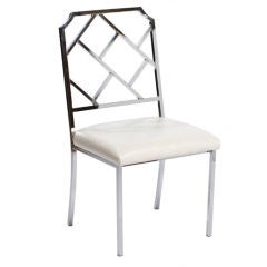 Chrome Chinese Chippendale Upholstered Chair