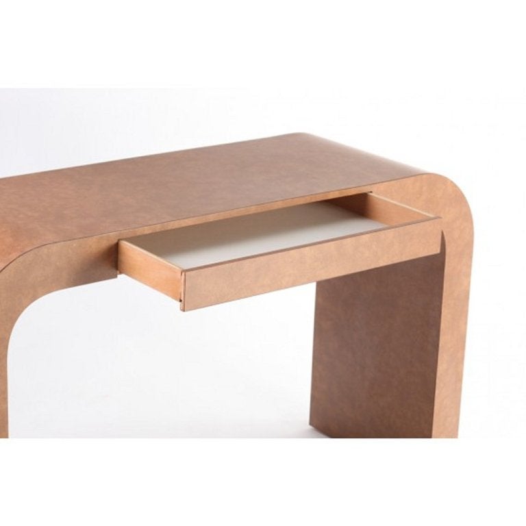 Waterfall Console with Faux Leather Laminate In Excellent Condition In New York, NY