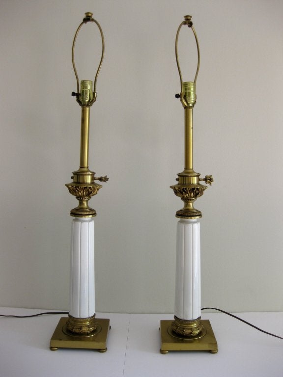 Neoclassical style. Ivory colored ceramic porcelain.
Black shades are for photo purposes only and not included.