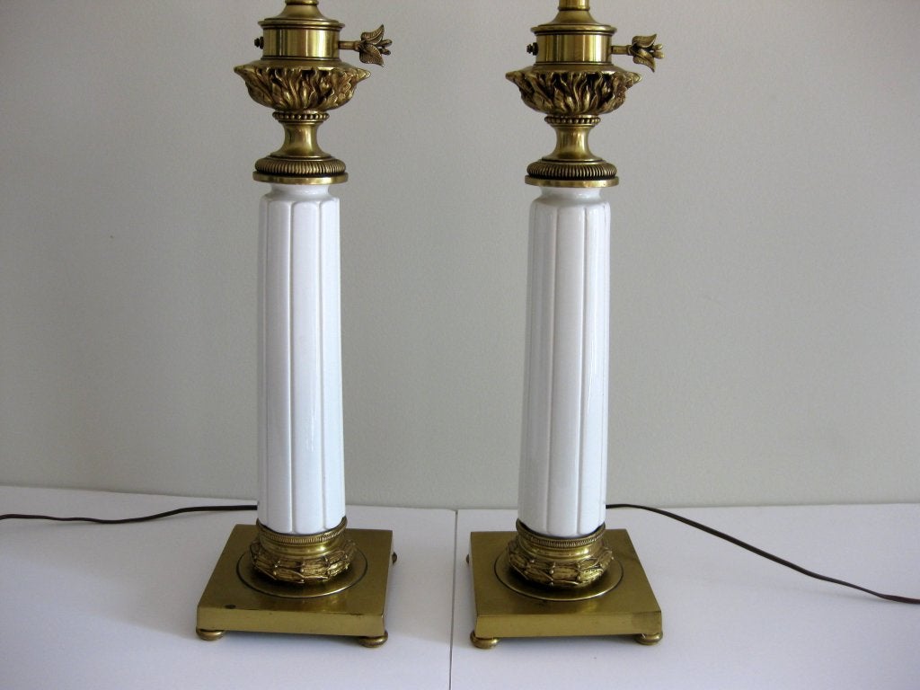 American Pair of Mid-Century Stiffel Table Lamps Ornate Brass and Ceramic