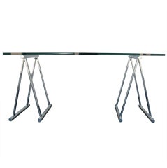 Italian Mid Century Glass and Chrome Saw Horse Table or Desk