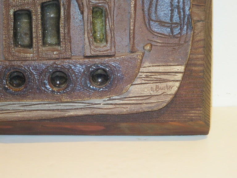 Oscar Bucher Pottery Plaque In Excellent Condition For Sale In Montecito, CA