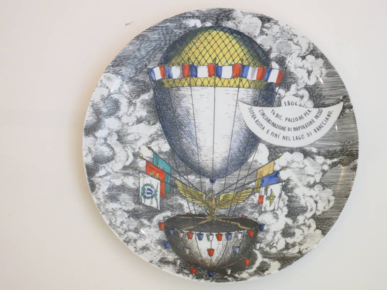 Italian Set of Fornasetti Mongolfiere Plates For Sale