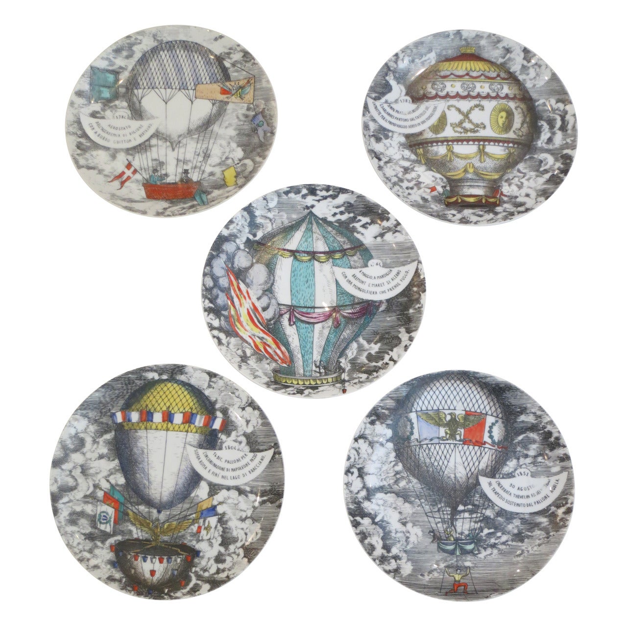 Set of Fornasetti Mongolfiere Plates For Sale