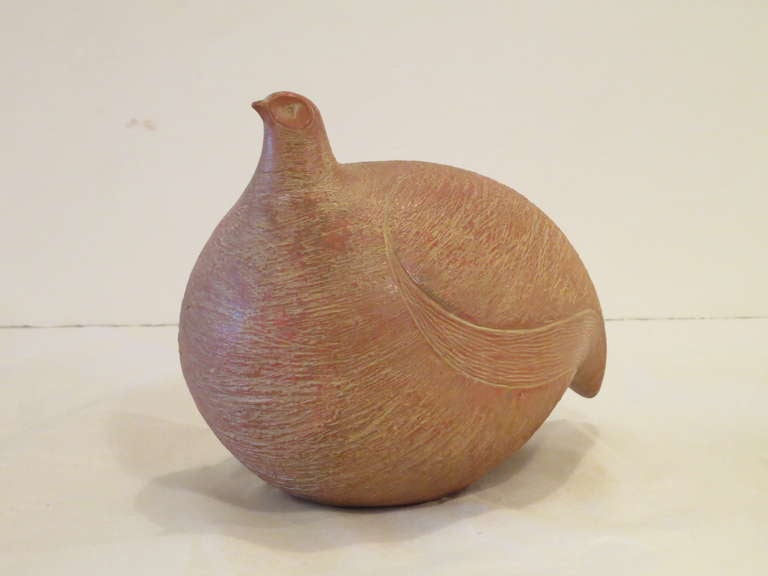 Modernist studio pottery piece by Joan Priolo (1924-1998). Priolo lived and worked in Marin County and is also noted for her published books on the art of making pottery.