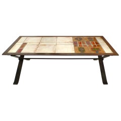 French Steel and Ceramic Coffee Table