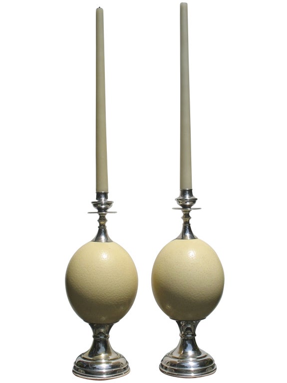 Pair of Ostrich Egg Candlesticks