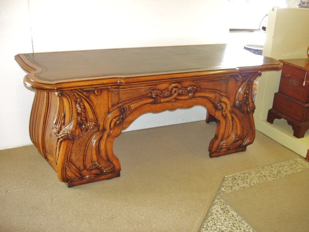 Carved walnut desk