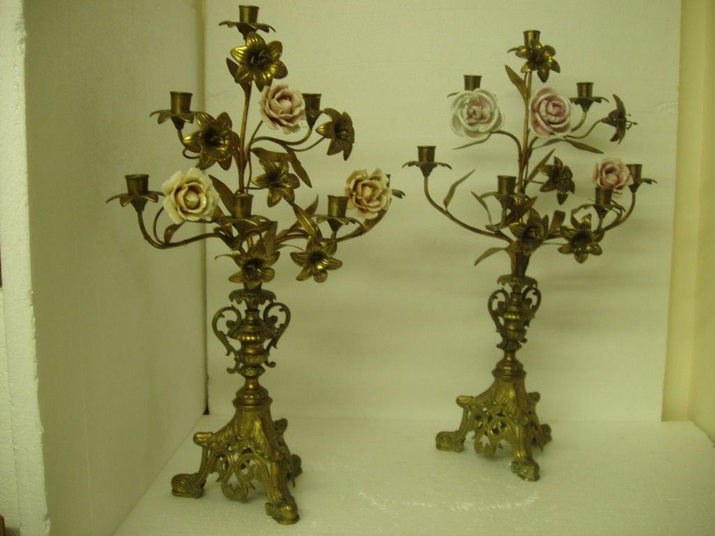 Two Italian gilt bronze candelabras