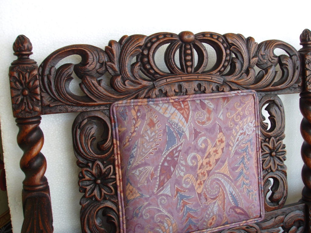 English carved oak settee