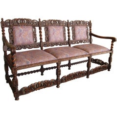 English carved oak settee