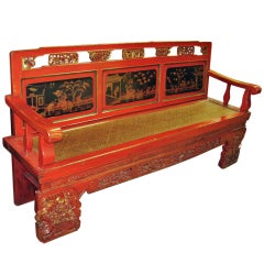 Red Oriental style wood bench