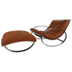 Vintage Milo Baughman Style Mid-Century Modern Renato Zevi Ellipse Chair and Ottoman