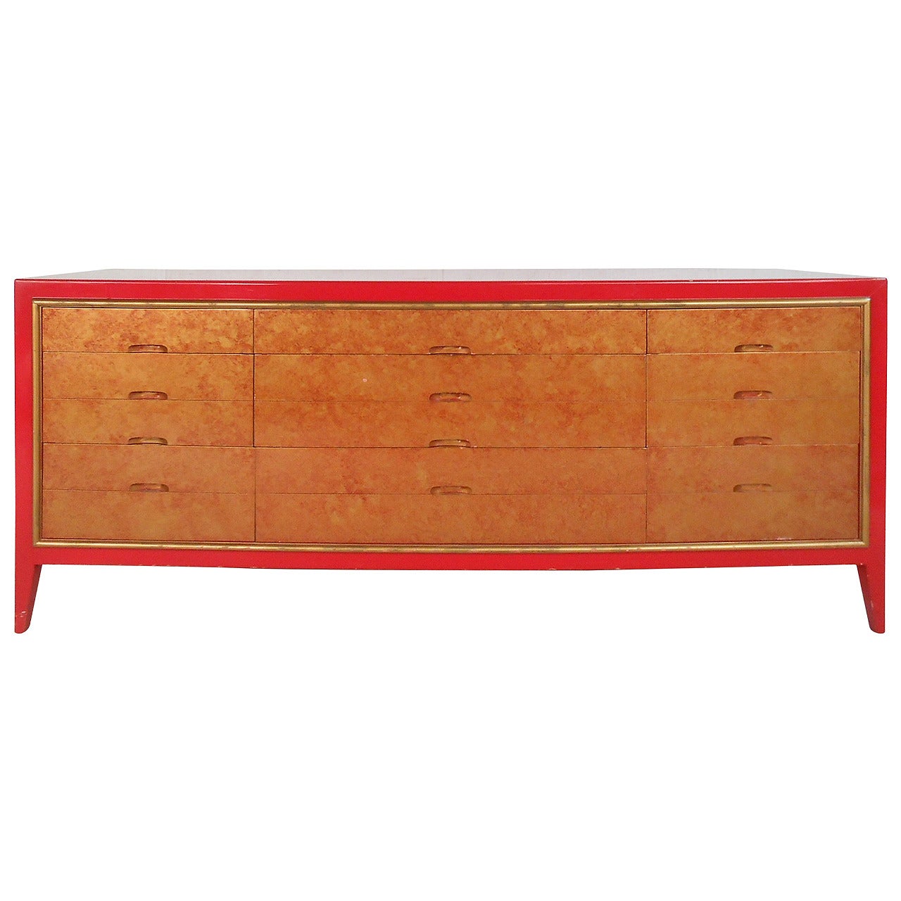 Mid-Century Modern Red and Gold Dresser
