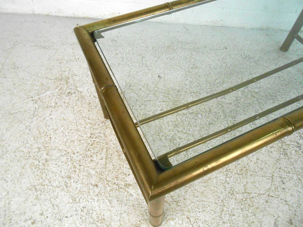 American Hollywood Regency Style Mid-Century Modern Brass Faux Bamboo Table