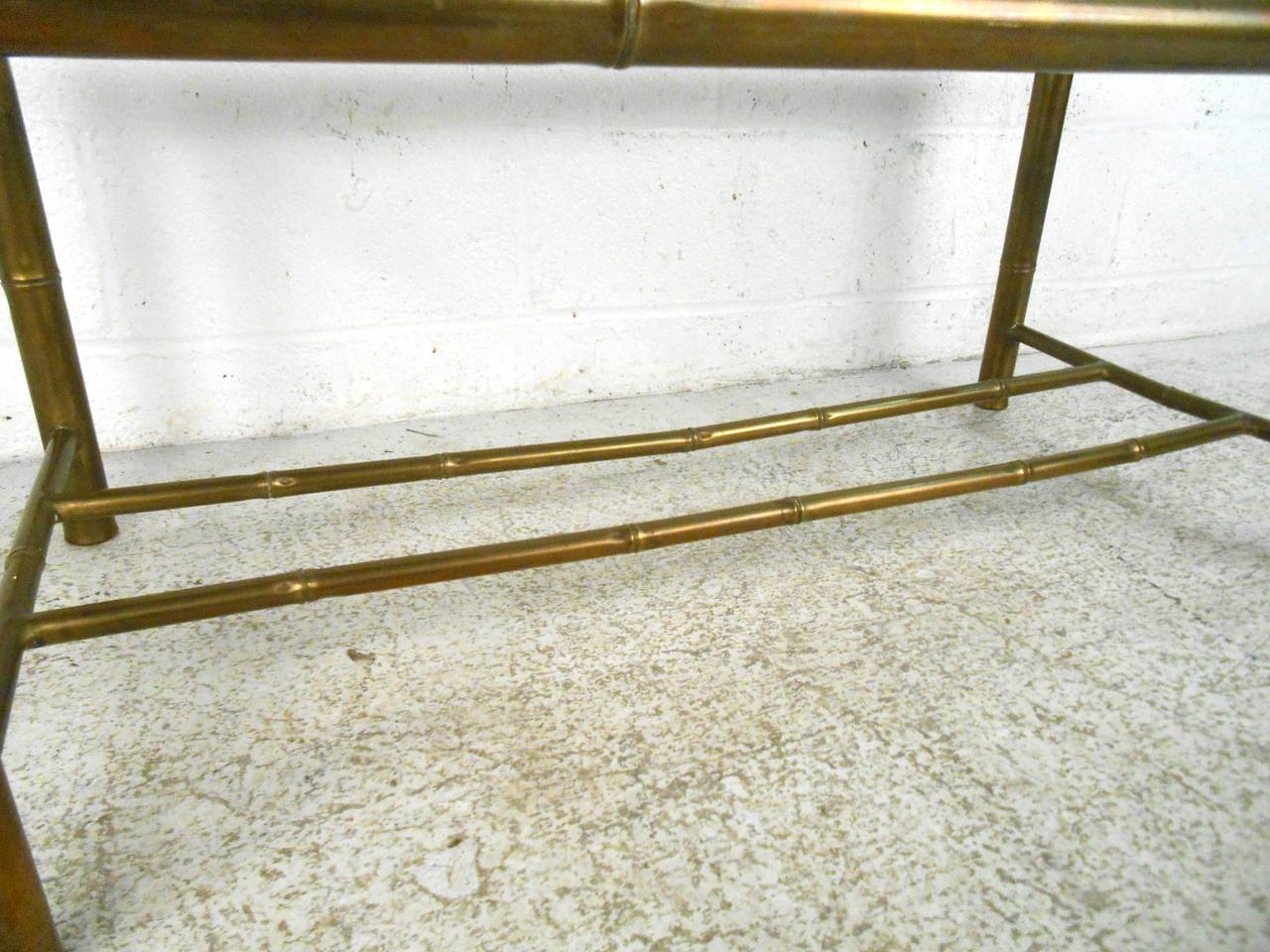 Hollywood Regency Style Mid-Century Modern Brass Faux Bamboo Table 2