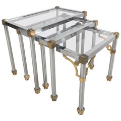 Midcentury Hollywood Regency Style Chrome and Brass Tables