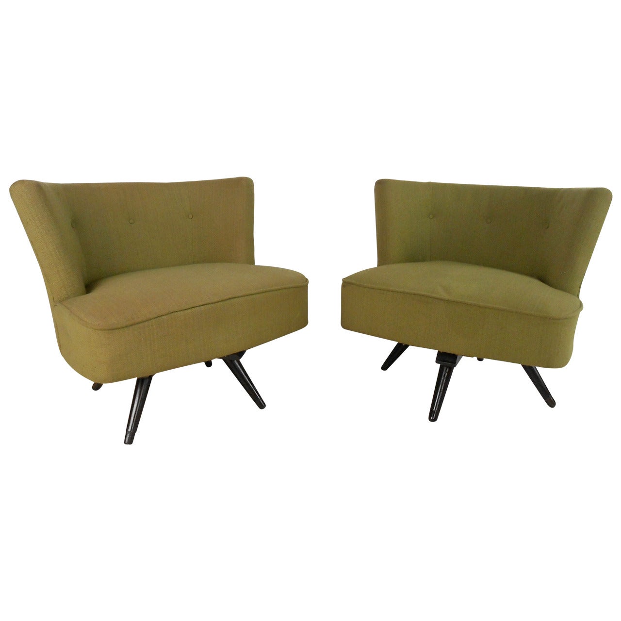 Pair of Mid-Century Modern Swivel Slipper Chairs