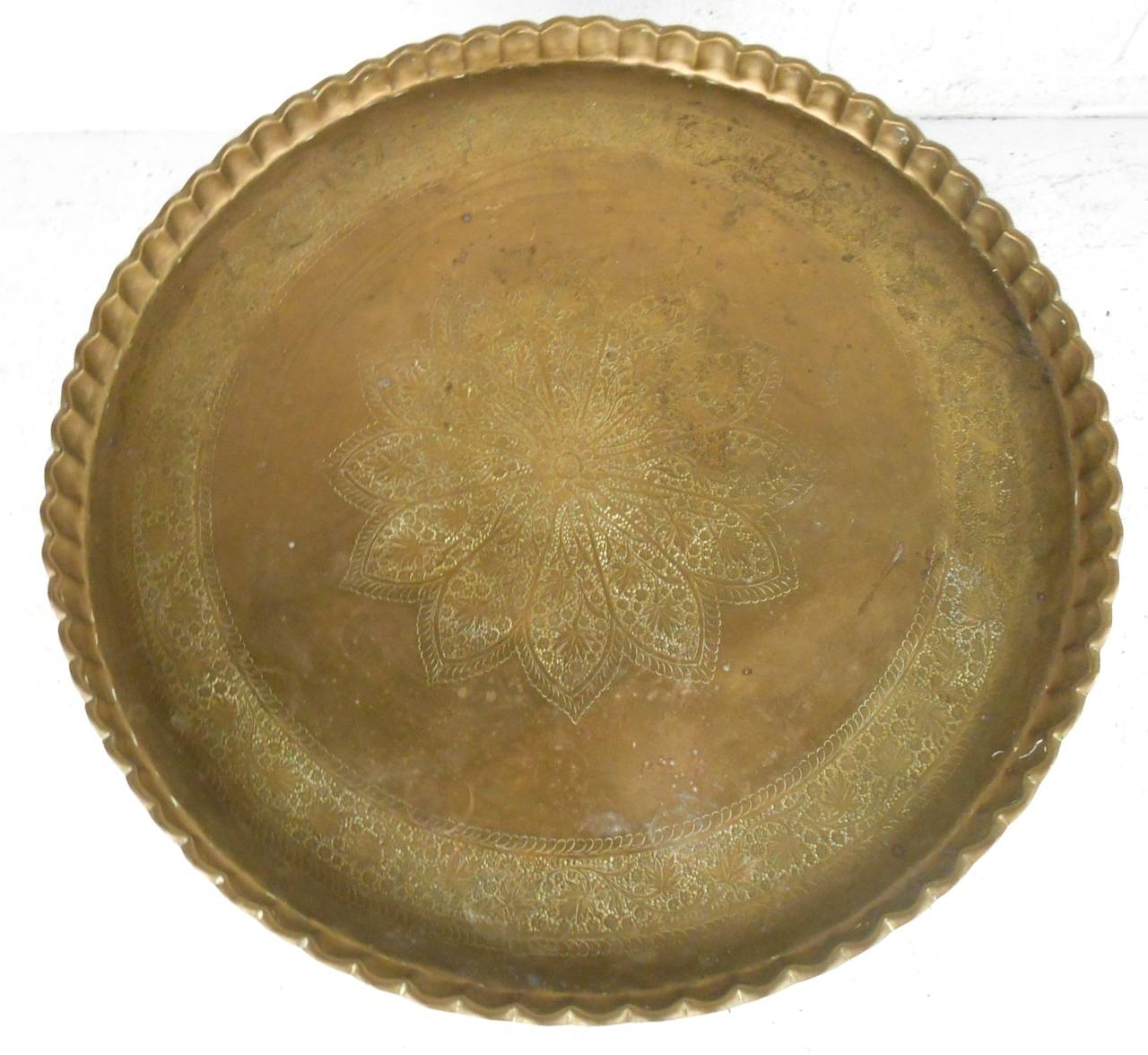 Mid-Century Modern Vintage Mamluk Style Persian Brass Tray Table