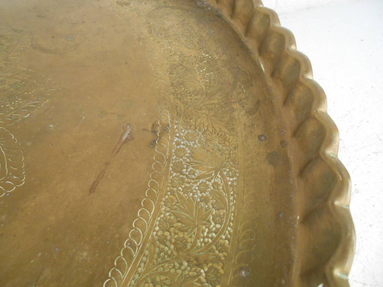 Unknown Vintage Mamluk Style Persian Brass Tray Table