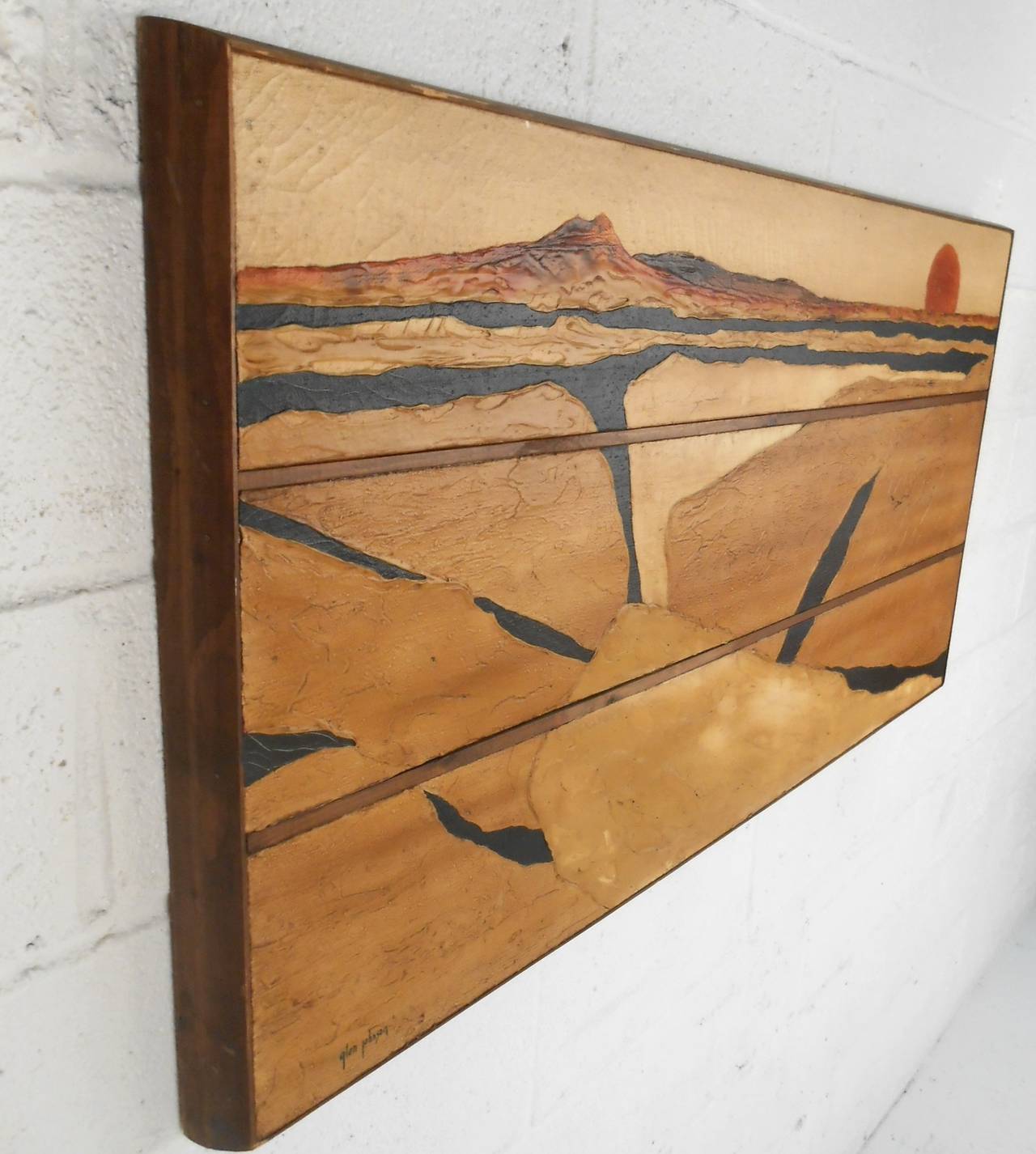 American Mid-Century Modern Original Setting Sun Western Landscape Painting