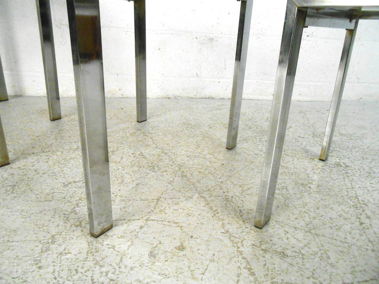Unknown Set of Mid-Century Modern Chrome and Smoked Glass Nesting Tables For Sale