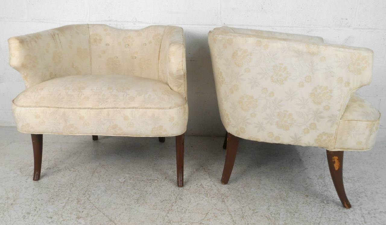 Unknown Unique Pair of Mid-Century Modern Sculpted Back Armchairs