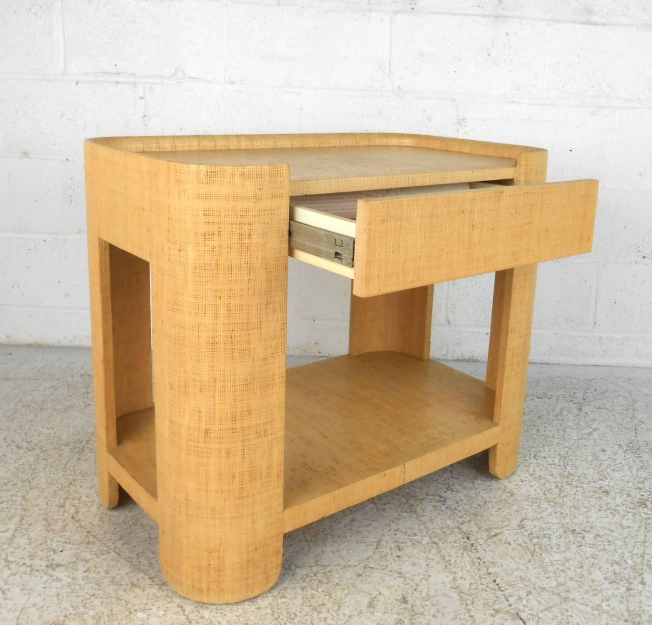 Mid-Century Modern Karl Springer Grass Cloth Covered Side Table