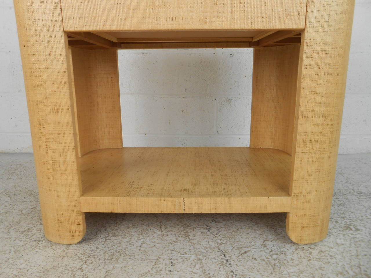 American Karl Springer Grass Cloth Covered Side Table