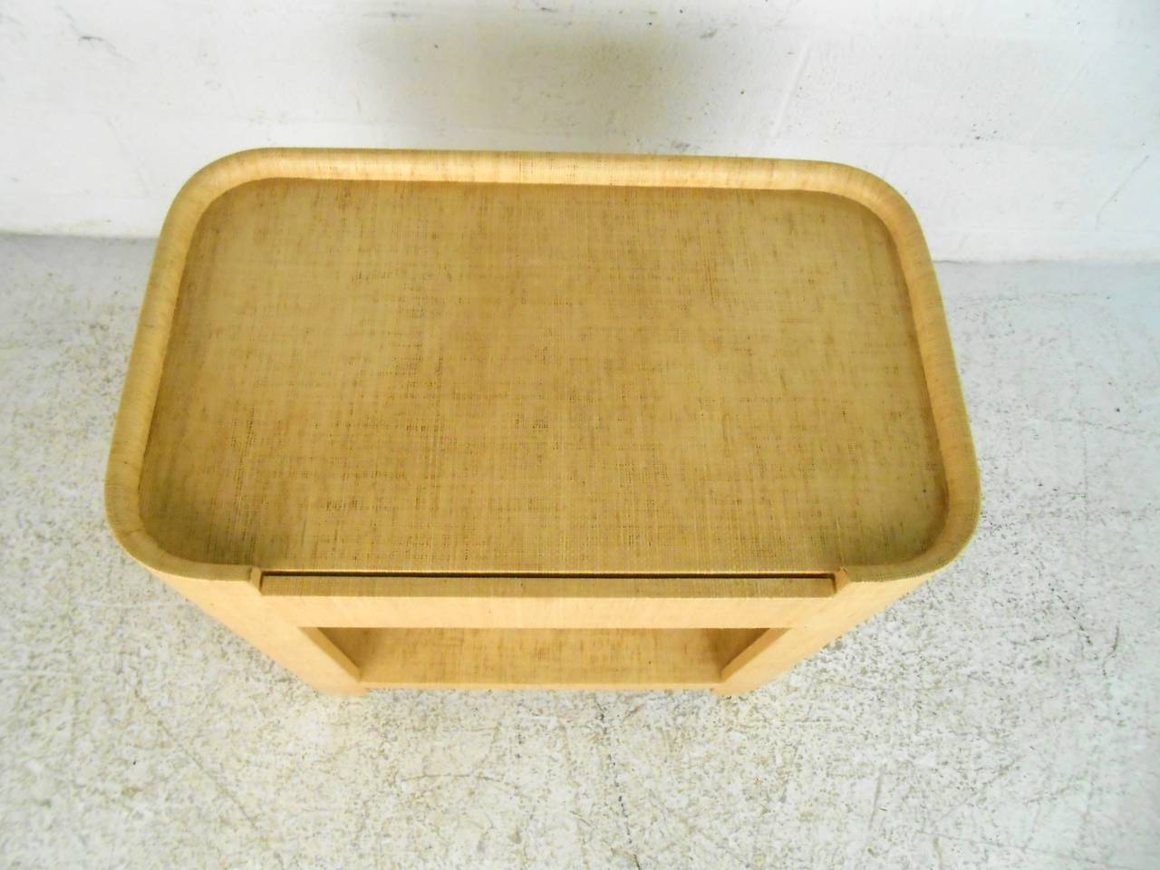 Mid-20th Century Karl Springer Grass Cloth Covered Side Table