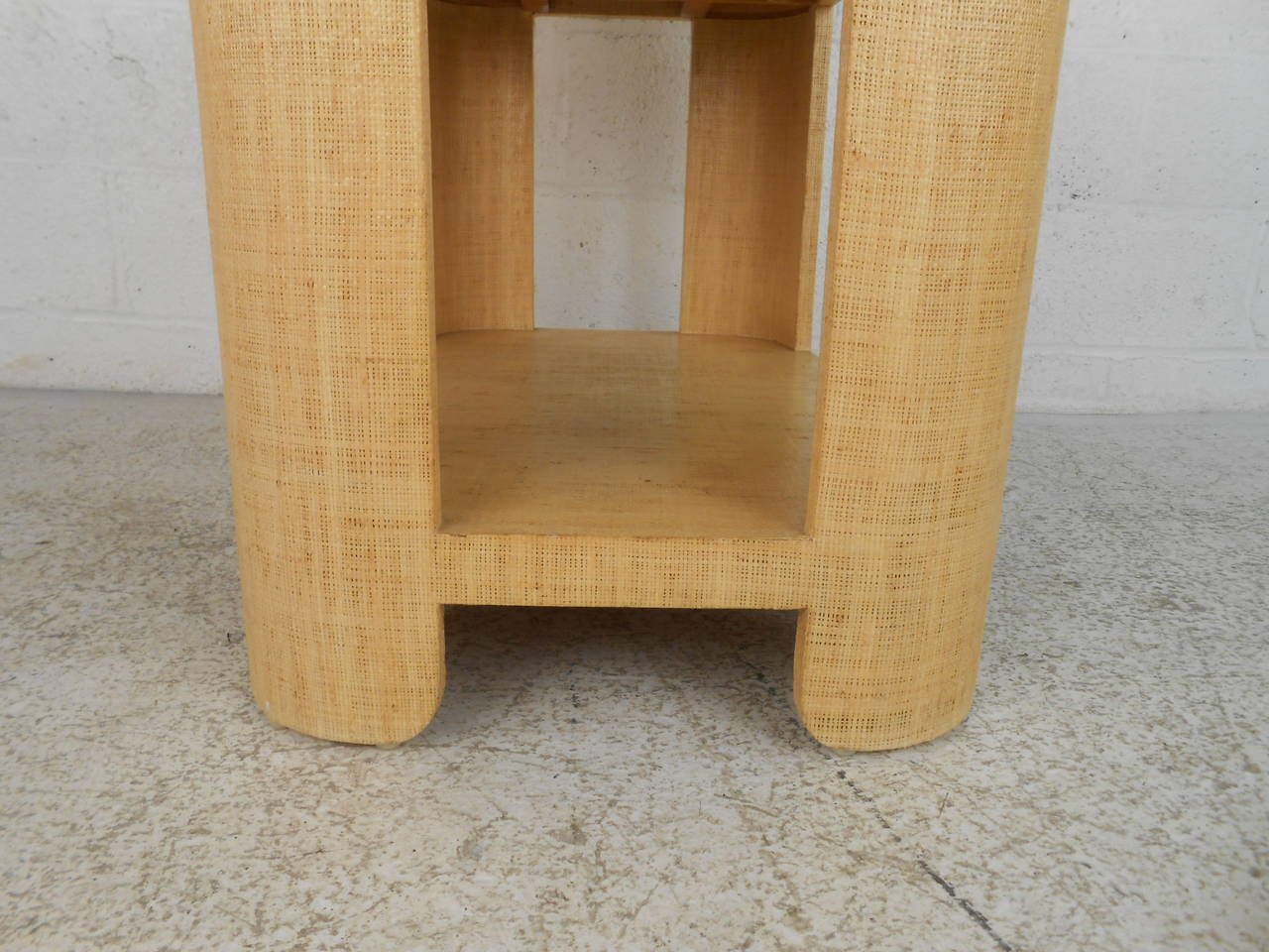 Karl Springer Grass Cloth Covered Side Table 1