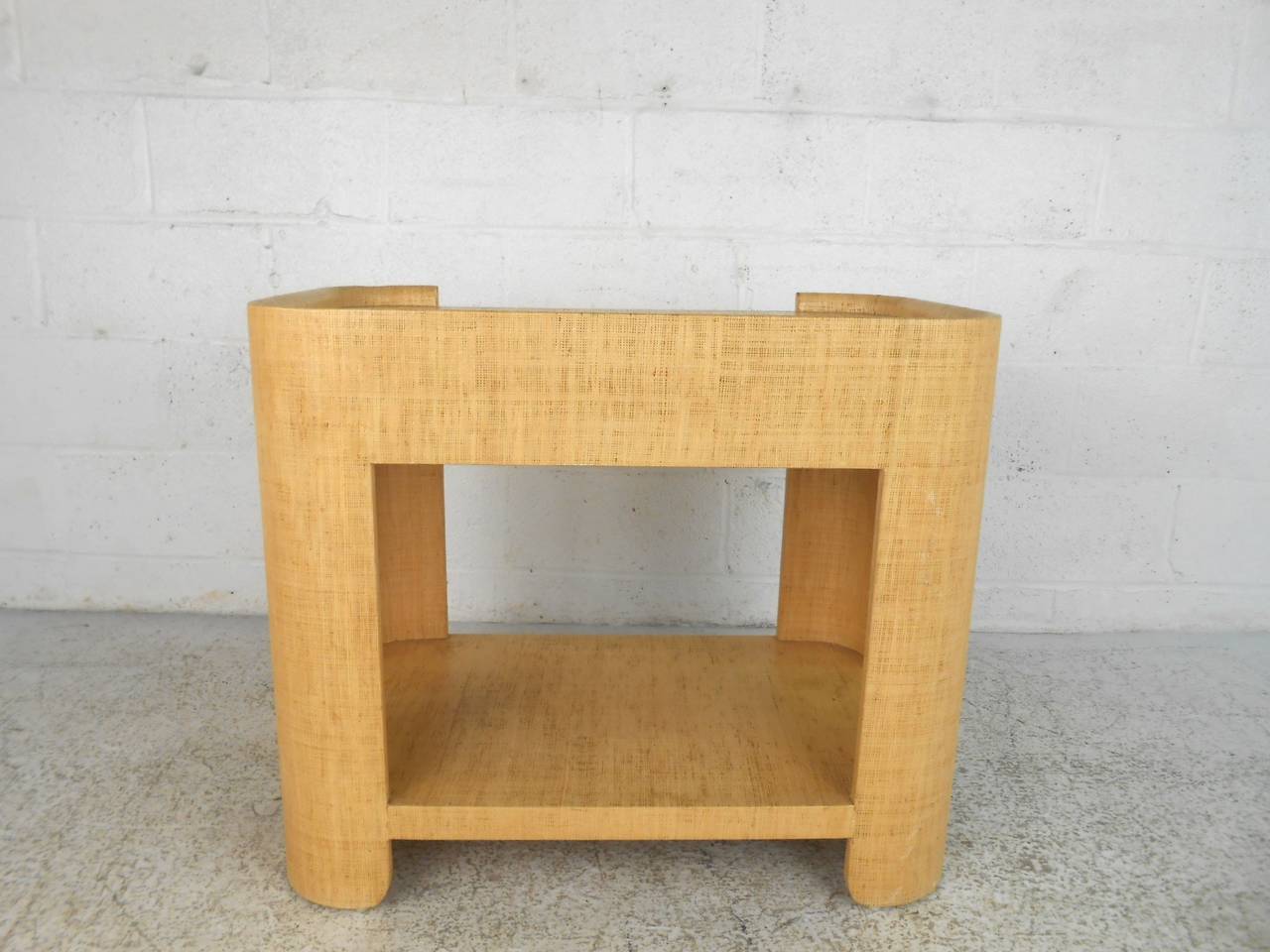 Karl Springer Grass Cloth Covered Side Table 2