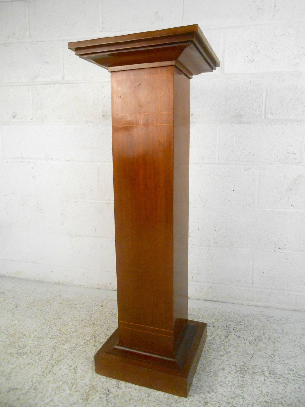 Mid-Century Modern Pedestal with Decorative Inlay 1