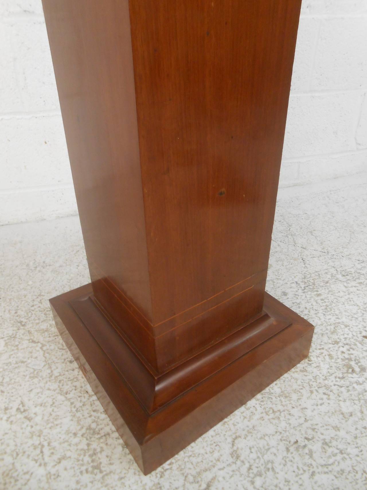 Wood Mid-Century Modern Pedestal with Decorative Inlay
