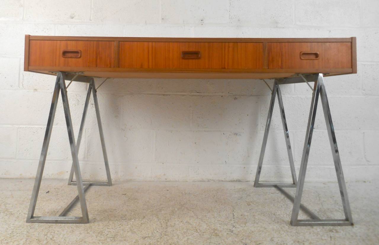 Rare Mid-Century Campaign Style Teak Desk 2