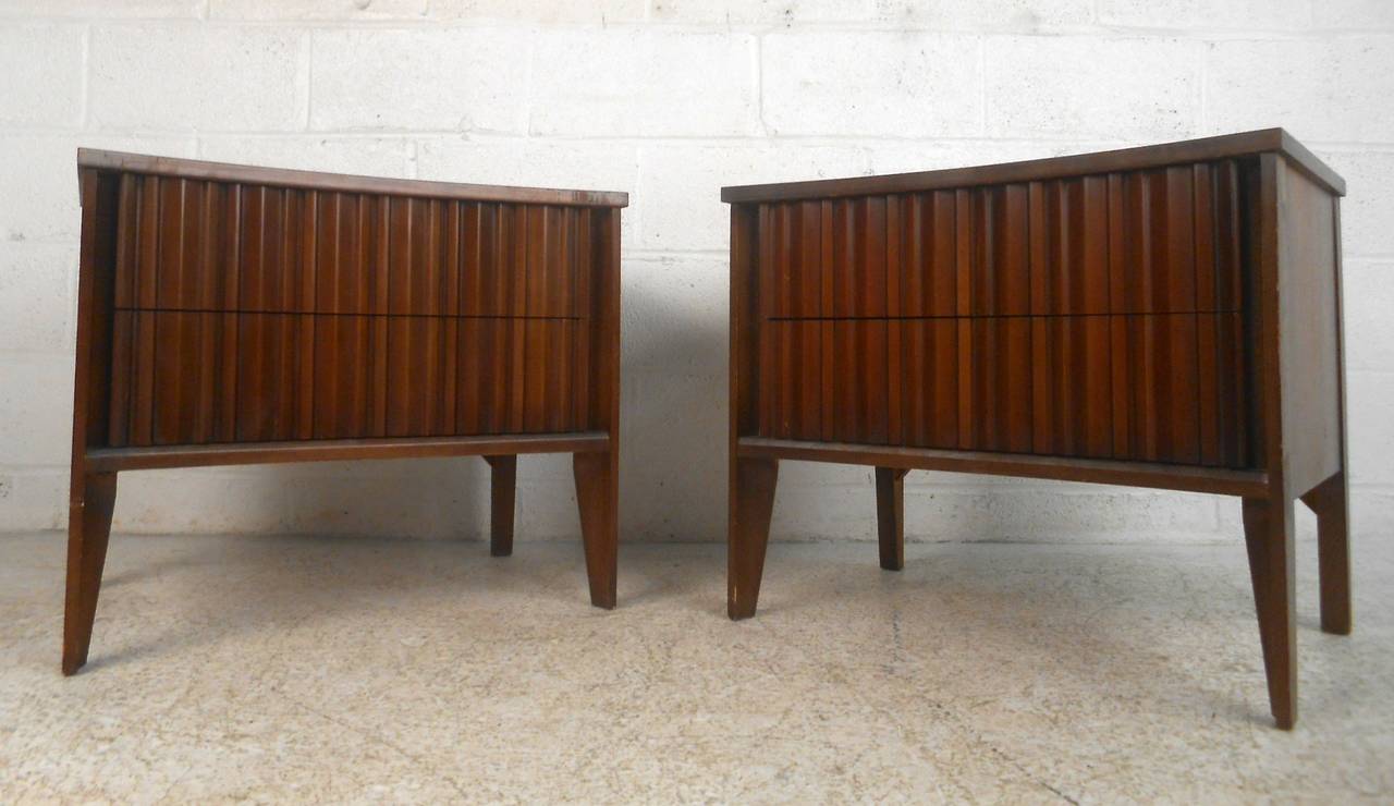 American Mid-Century Modern Curved Front Nightstands By Unagusta