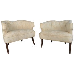 Unique Pair of Mid-Century Modern Sculpted Back Armchairs