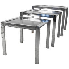 Set of Mid-Century Modern Chrome and Smoked Glass Nesting Tables 6