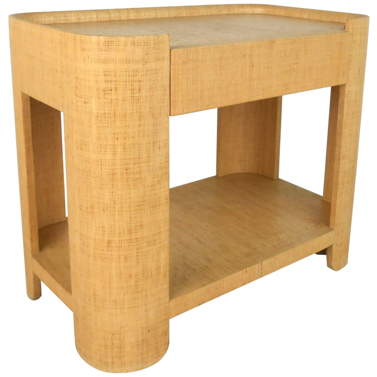 Karl Springer Grass Cloth Covered Side Table