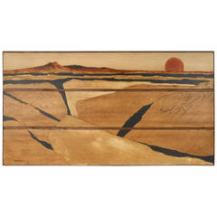 Mid-Century Modern Original Setting Sun Western Landscape Painting