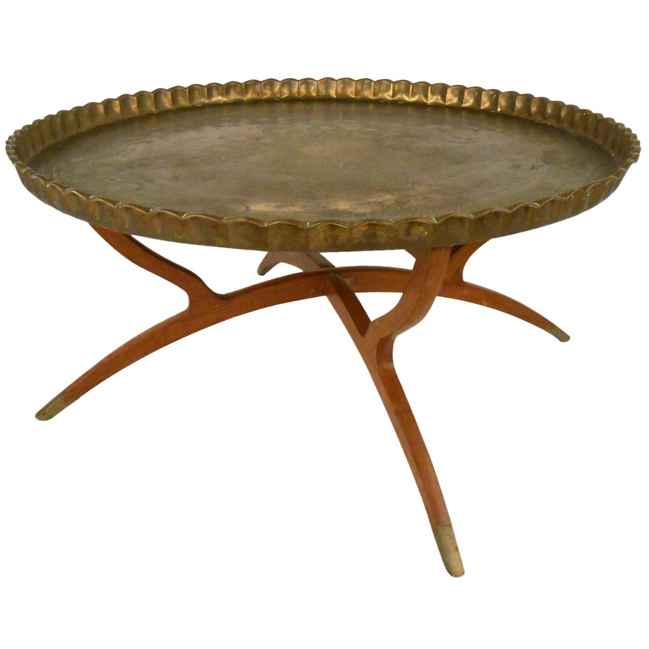Vintage Mamluk Style Persian Brass Tray Table
