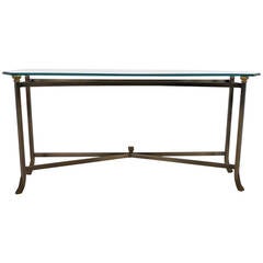 Unique Mid-Century Style Brass & Beveled Glass Console Table 10